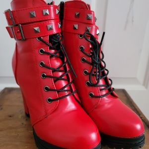 Punk Rock Red Booties with Studd